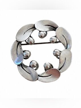 Vintage BEAU Leaf and Berry Wreath Brooch Pin Sterling Silver 925